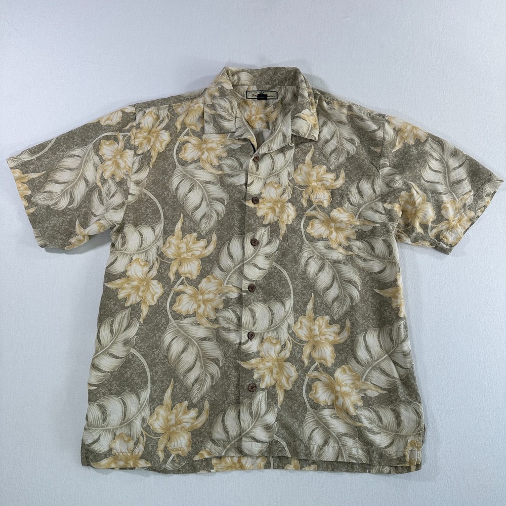 Tommy Bahama 100% Silk Floral Hawaiian Short Sleeve Button Up Shirt Mens Sz L